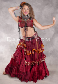 MOONLIGHT AVALON 25 Yard Silk Tiered Ruched Skirt - Wine, Gold, Silver and Orange