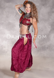 LUNA JADE Draped Silk Brocade Harem Pant - Burgundy and Silver