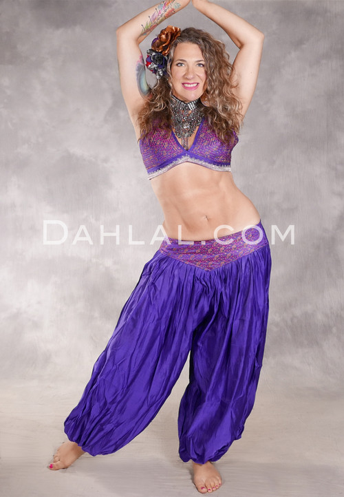 LUNA JADE II Silk Brocade Harem Pant and Large Sari Halter Top Set - Purple, Fuchsia, Turquoise, Gold and Silver