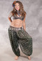 LUNA JADE II Silk Brocade Harem Pant and Large Sari Halter Top Set - Iridescent Dark Green and Taupe