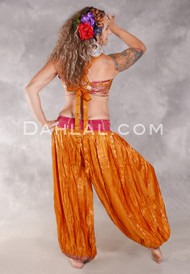 LUNA JADE II Silk Brocade Harem Pant and Large Sari Halter Top Set - Goldenrod, Fuchsia and Light Gold