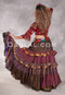 MOON FLOWER 25 Yard Printed Silk Tiered Ruched Skirt - Brown, Wine, Iridescent Purple, Black and Gold