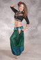 LUNA JADE Draped Silk Brocade Harem Pant - Dark Green and Medium Blue with Silver