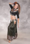 LUNA JADE Draped Silk Brocade Harem Pant - Dark Olive with Antique Silver