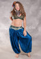 LUNA JADE II Silk Brocade Harem Pant and X-Large Sari Halter Top Set - Medium Blue, Forest Green, Copper and Pale Green