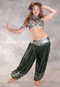 LUNA JADE II Silk Brocade Harem Pant and Medium Sari Halter Top Set - Forest Green and Silver