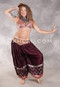 LUNA JADE II Silk Brocade Harem Pant and Medium Sari Halter Top Set - Chocolate, Red, Silver and Orange
