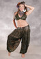 LUNA JADE II Silk Brocade Harem Pant and X-Large Sari Halter Top Set - Forest Green, Dark Green, Gold and Silver