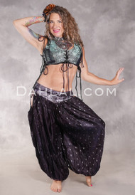 LUNA JADE Draped Silk Brocade Harem Pant - Dark Plum with Silver