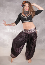  LUNA JADE Draped Silk Brocade Harem Pant - Dark Chocolate with Antique Silver