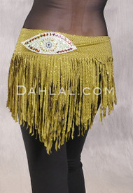 SUEZ Flirty Rhinestone Fringe Hip Wrap - Olive with Evil Eye