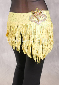 SUEZ Flirty Rhinestone Fringe Hip Wrap - Yellow with Lotus Crown