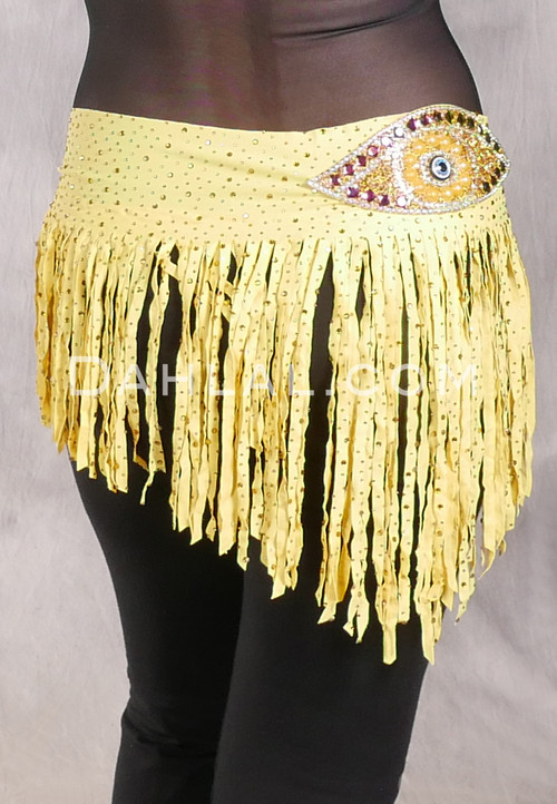 SUEZ Flirty Rhinestone Fringe Hip Wrap - Yellow with Evil Eye