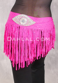 SUEZ Flirty Rhinestone Fringe Hip Wrap - Hot Pink with Evil Eye