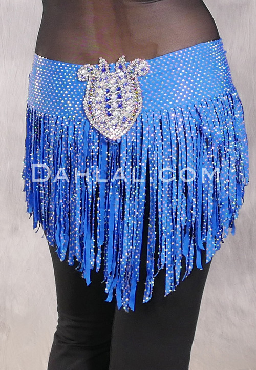 SUEZ Flirty Rhinestone Fringe Hip Wrap - Royal Blue with Lotus