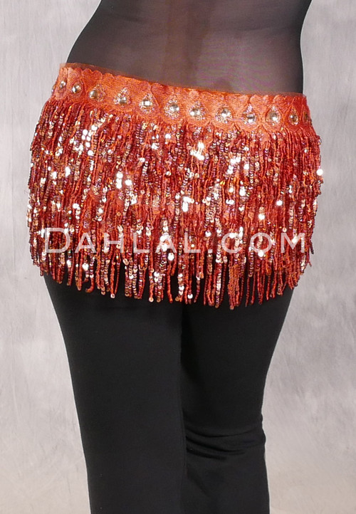 MANSOUR Egyptian Sequin Fringe Hip Scarf - Copper