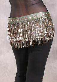 MANSOUR Egyptian Sequin Fringe Hip Scarf - Sage, Light Gold and Lime