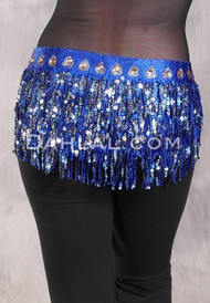 MANSOUR Egyptian Sequin Fringe Hip Scarf - Royal Blue