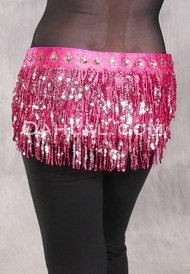 MANSOUR Egyptian Sequin Fringe Hip Scarf - Bright Pink