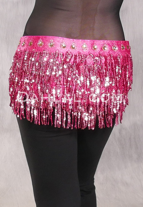 MANSOUR Egyptian Sequin Fringe Hip Scarf - Bright Pink