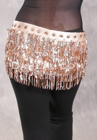 MANSOUR Egyptian Sequin Fringe Hip Scarf - Champagne