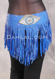 SUEZ Flirty Rhinestone Fringe Hip Wrap - Royal Blue with Evil Eye