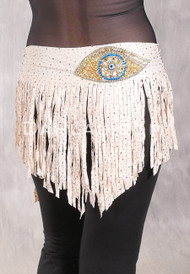 SUEZ Flirty Rhinestone Fringe Hip Wrap - Champagne with Evil Eye