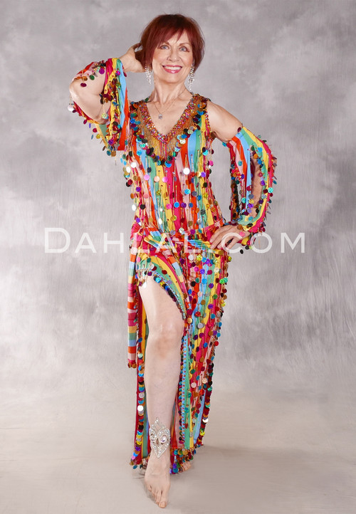 Egyptian Paillette Fringe Dress - Multi-color with Gold