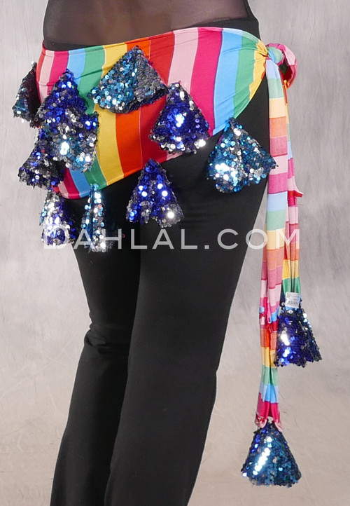 ALEXANDRIA Sassy Saidi Hip Wrap - Multi-color Stripe with Royal Blue, Blue, Silver and Black