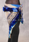 Wide Row Egyptian Coin & Paillette Hip Scarf - Ethnic Print with Gold, Turquoise and Royal Blue