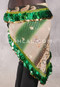 Wide Row Egyptian Coin & Paillette Hip Scarf - Ethnic Print with Gold and Green