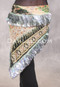 Wide Row Egyptian Coin & Paillette Hip Scarf - Ethnic Print with Silver