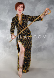 Diamond Jewel Egyptian Beledi Dress - Black and Gold