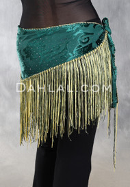 Burnout Velvet Fringe Hip Scarf - Forest Green with Yellow and Olive