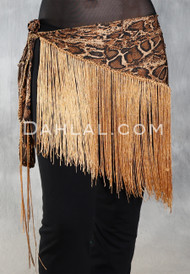 Lightweight Fringe Hip Scarf - Reptile Print with Gold