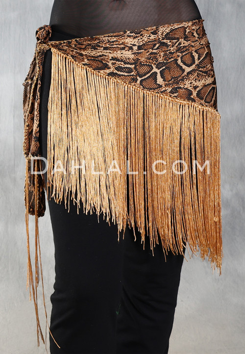 Lightweight Fringe Hip Scarf - Reptile Print with Gold