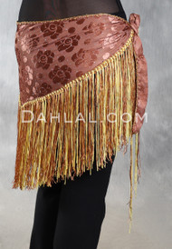 Burnout Velvet Fringe Hip Scarf - Burnished Rose with Gold and Yellow