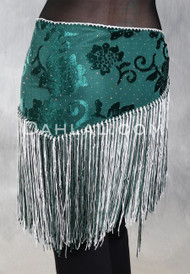 Burnout Velvet Fringe Hip Scarf - Forest Green with White and Forest Green
