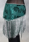 Burnout Velvet Fringe Hip Scarf - Forest Green with White and Forest Green