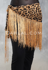 Lightweight Fringe Hip Scarf - Animal Print with Gold