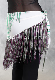 Lightweight Fringe Hip Scarf - Botanical Print with White, Olive and Magenta