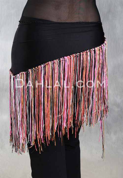 Lightweight Fringe Hip Scarf - Black with Multi-color
