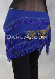 GRAND PYRAMID Egyptian Bead and Coin Hip Scarf - Royal Blue with Royal Blue and Gold