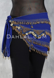 GRAND PYRAMID Egyptian Bead and Coin Hip Scarf - Royal Blue with Gold and Royal Blue