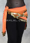 GRAND PYRAMID Egyptian Bead and Coin Hip Scarf - Electric Orange and Gold