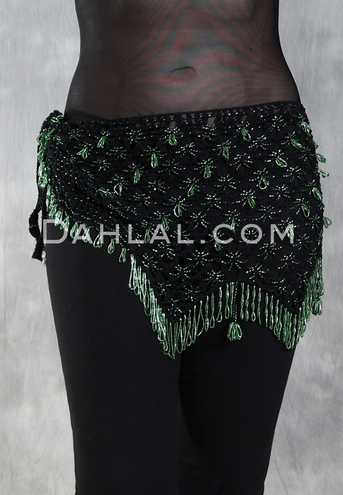 Crocheted Sparkle Hip Wrap - Black with Green