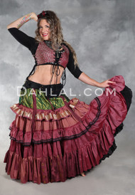 MOONLIGHT AVALON 25 Yard Silk Tiered Ruched Skirt - Deep Rose, Rusty Mauve, Wine, Green, Black and Gold
