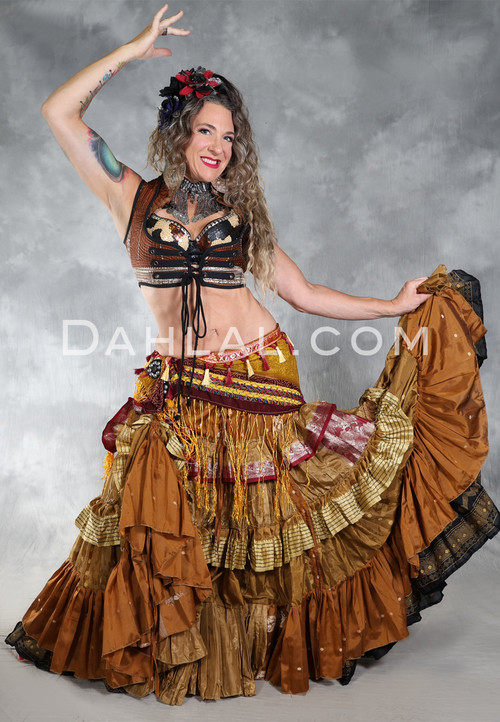 MOONLIGHT AVALON 25 Yard Silk Tiered Ruched Skirt - Gold, Dark Gold, Wine and Silver