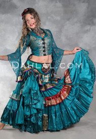 MOONLIGHT AVALON 25 Yard Silk Tiered Ruched Skirt - Teal, Red, Purple and Gold