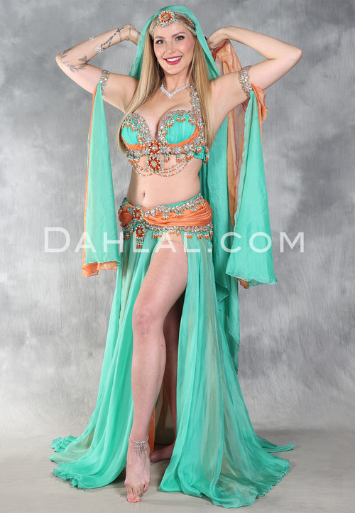 JEWELED EMPRESS Egyptian Costume - Mint, Orange and Gold